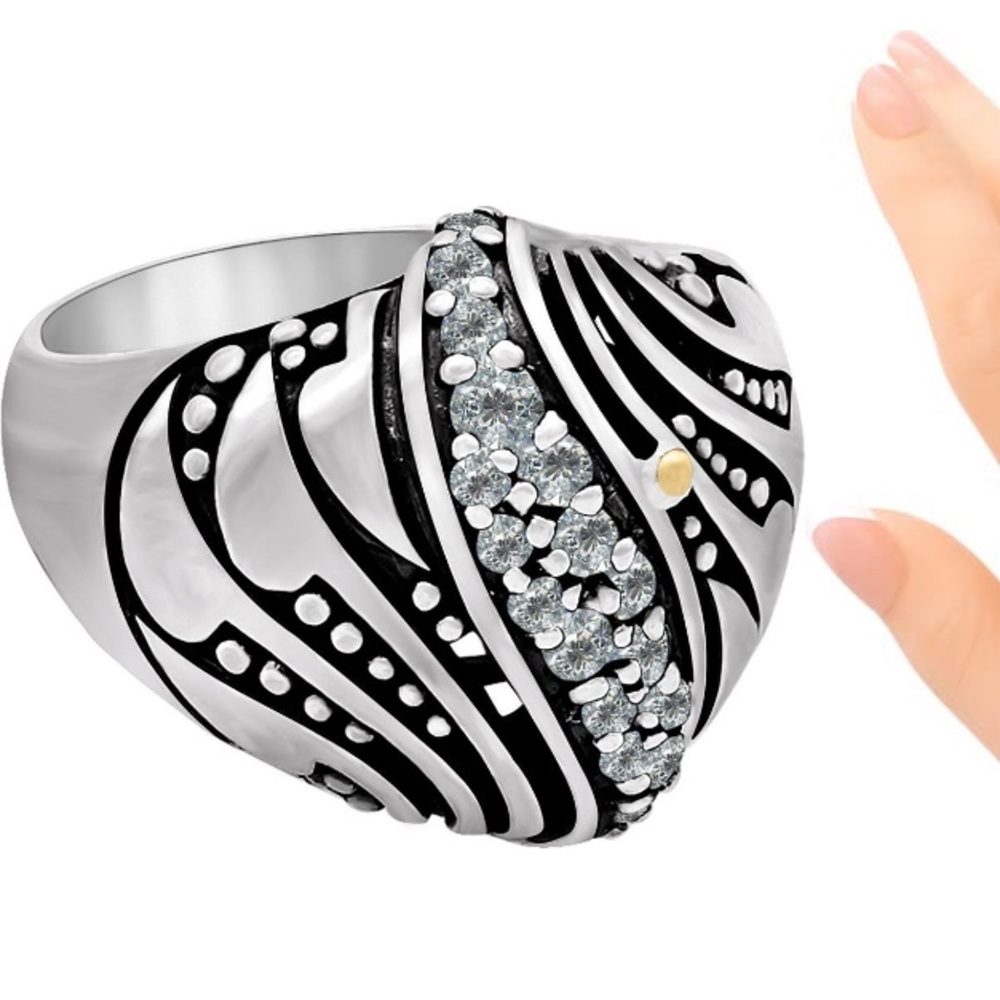 NWT Sterling Silver/18k gold cz ring